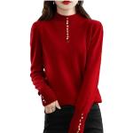 Pullover casual rossi XXL di lana merino tinta unita a collo alto manica lunga per Donna Generic 