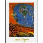 Marc Chagall Stampa D'Arte e Cornice (MDF) Nero - Coppia Di Innamorati Sul Fondo Rosso (80 x 60cm)