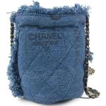 Borse a sacco blu scuro in tessuto con frange Chanel 