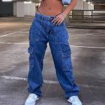 Jeans cargo casual azzurri 3 XL taglie comode di cotone lavabili in lavatrice per l'autunno per Donna 