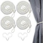 4 Pezzi Tieback Tenda Corde Cintura Cravatte Tende Fermatende Fatti a Mano con 4 Ganci a Vite in Metallo per Accessori Tende Finestra (Bianco Crema)