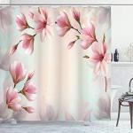 Tende rosa chiaro 175x200 a tema magnolia per doccia Abakuhaus 