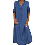 Mini abiti eleganti blu XL taglie comode di cotone maxi mezza manica per Donna 