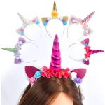Accessori per capelli con fascia per capelli in corno di unicorno arcobaleno, per bambini, in chiffon, con glitter