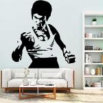 Adesivi murali moderni neri in vinile finitura opaca Bruce Lee 