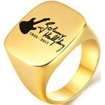 AFSTALR Johnny Hallyday - Anello chevalier da uomo in acciaio inossidabile, anello sigillo con firma Johnny Le Boss Rock e placcato Oro, 24, colore: Or-jh13, cod. Bague-BZ-JH13-Or11