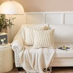 Cuscini beige 40x40 cm in velluto a coste tinta unita antimacchia per divani 