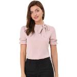 Allegra K Camicia da donna con scollo con fiocco, elegante, da ufficio, a maniche corte, rosa, 40
