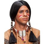 Amakando Capelli Finti da Nativo Americano Parrucca da Indiano Nera Capigliatura posticcia Apache Ornamento Costume da Indiano Parrucchino Grande per Carnevale Parrucca da Uomo con Code