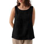 Magliette & T-shirt casual nere XL di lino tinta unita con scollo rotondo per Donna 