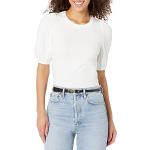 Magliette & T-shirt eleganti bianche XXL taglie comode in misto cotone con maniche a sbuffo a girocollo mezza manica con scollo rotondo per Donna 