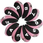 Andux, set 10 di copri testa per mazze da golf in ferro con etichetta numerata, Black / Pink