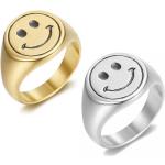 Anelli per coppia Emoji con faccina sorridente in acciaio inossidabile placcato oro per accessori di gioielli hipster per uomo e donna