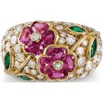 Anello con fiore in oro 18kt, smeraldi, zaffiri rosa e diamanti