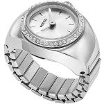 Anelli scontati cronografi argentati con orologio per Donna con quadrante in argento con cinturino in acciaio resistenza all'acqua 5 Bar Fossil 