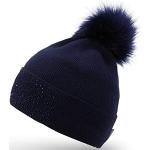 Cappelli invernali eleganti blu di lana con pon pon per Donna 