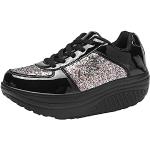 Sneakers larghezza E eleganti nere numero 38 di pelle con paillettes con tacco da 5 cm a 7 cm per Donna 