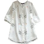 Magliette & T-shirt bianche 5 XL taglie comode di cotone a fiori a girocollo lavaggio a mano mezza manica con scollo rotondo per Donna 