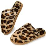 Pantofole kaki numero 41 di pelliccia leopardate con allacciatura elasticizzata antiscivolo per Donna 