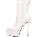 Stivali larghezza A eleganti bianchi numero 39 di pelle con glitter con punta con cerniera con tacco per Donna 