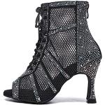 Scarpe larghezza E eleganti nere numero 39 in mesh con glitter con punta aperta con stringhe da balli latino americani per Donna 