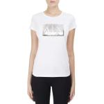 Magliette & T-shirt scontate bianche M di cotone tinta unita con paillettes mezza manica con scollo rotondo per Donna Giorgio Armani Exchange 