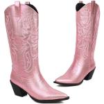 Stivali texani eleganti rosa numero 41 di gomma con glitter con tacco da 5 cm a 7 cm antiscivolo per Donna 
