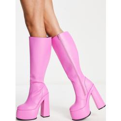ASOS DESIGN - Captivate - Stivali al ginocchio rosa con plateau alto