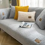 ATKITS Copertura per divano angolare in velluto, per divano angolare, in velluto 1, 2, 3, 4 posti, per divano, divano, divano, protezione per divano (grigio chiaro, 90 x 70 cm)