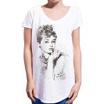 Magliette & T-shirt urban bianche M di cotone con scollo a V per Donna Audrey Hepburn 