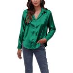 Camicie slim eleganti verdi XXL taglie comode di raso tinta unita traspiranti lavabili in lavatrice manica lunga per Donna 