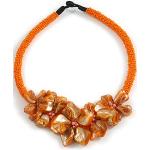 Avalaya Collana con perle di vetro arancione con motivo floreale, lunghezza 48 cm, Misura unica, Vetro Vetro conchiglia di mare