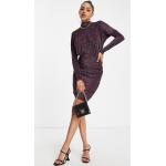AX Paris - Vestito longuette accollato a maniche lunghe glitterato color mora-Viola