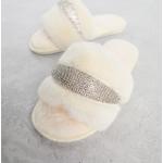 Pantofole scontate bianco sporco numero 39 con strass con stringhe per matrimonio 
