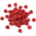 Ciondoli rossi di legno artigianali per San Valentino con fiore 