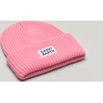 Beanie rosa bubble in misto lana e cashmere a coste con etichetta logo sul risvolto