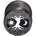 BlackAmazement Orecchini in acciaio inox 316L con albero della vita e luna, vichingo, 10 mm, colore nero, da uomo e da donna