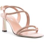 Sandali gioiello rosa chiaro numero 37 in pelle di vitello con strass con punta quadrata con tacco da 7cm a 9 cm POLLINI 