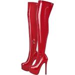 Stivali rossi numero 39 in similpelle tacco a blocco con plateau per Donna 