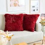 Cuscini scontati rossi 40x40 cm di pelliccia sostenibili 2 pezzi per divani 