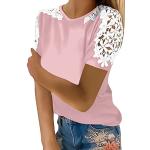 Magliette & T-shirt eleganti rosa XL di pizzo traspiranti a girocollo mezza manica con scollo rotondo per Donna 