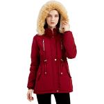 Cappotti rossi S di eco-pelliccia antivento con cappuccio per Donna 