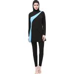 BOZEVON Donne Elegante Musulmano 2 Pezzi Costumi da Bagno Islamiche Hijab Burkini Modesto Swimsuit Beachwear, Nero+Blu, EU M=Tag L