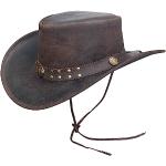 Brandslock Cappello da cowboy da uomo vintage nero e marrone a tesa larga stile australiano, Marrone, S