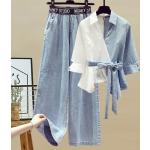 Camicie casual blu 3 XL taglie comode di cotone tinta unita lavabili in lavatrice per l'estate per Donna 