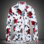 Camicie casual rosse 3 XL taglie comode di cotone a fiori per l'autunno manica lunga con manica lunga per Uomo 