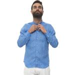 Camicie Oxford casual azzurre XXL taglie comode di lino tinta unita per Uomo 