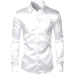 Camicie slim eleganti bianche L di raso tinta unita lavaggio a mano per ballo per Uomo 