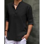 Camicie casual nere 3 XL taglie comode tinta unita traspiranti per l'estate manica lunga con manica lunga per Uomo 