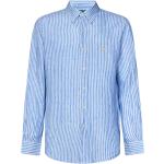 Camicie ricamate azzurre L di lino a righe manica lunga per Uomo Ralph Lauren Polo Ralph Lauren 